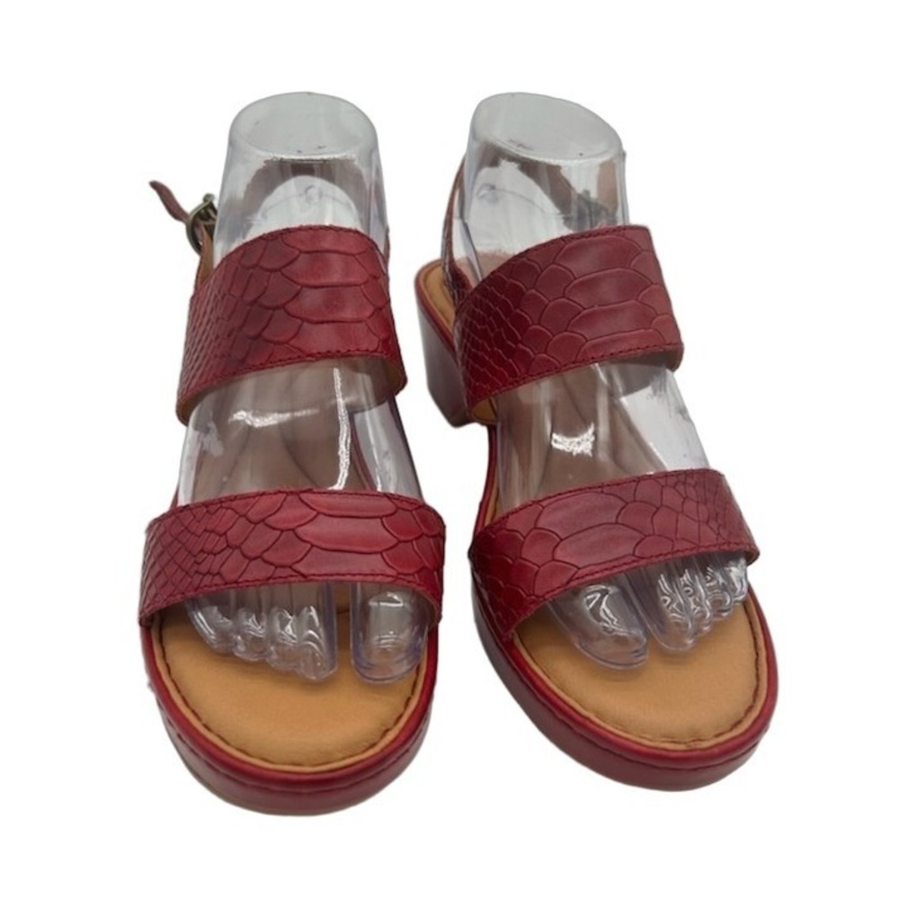 Born Platform Red Leather Wedge Sandals Women's Size 8 M Snake Embossed Comfort